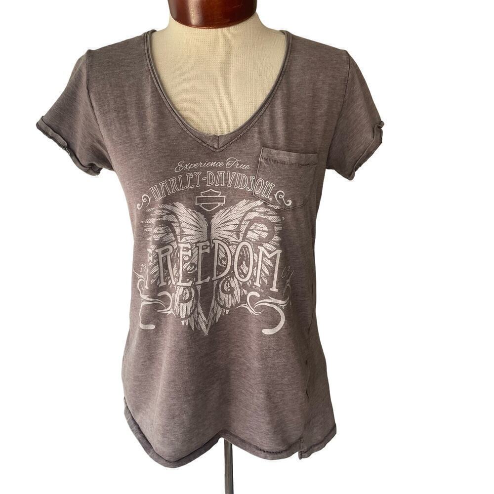 Harley Davidson V Neck Yellowstone Graphic Tee Top Size Large Lightweight Biker